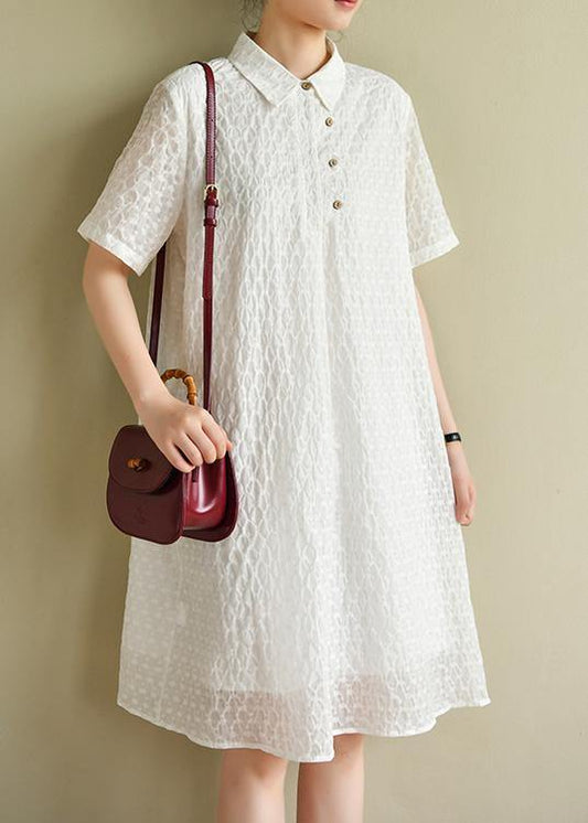 Lapel Summer Quilting Dresses Inspiration White Dotted Dress