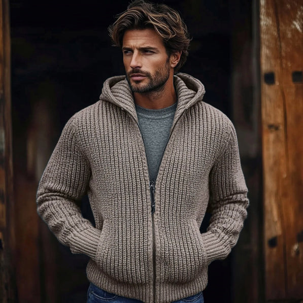 Men's Vintage Solid Color Zip Pocket Hooded Sweater artswardrobe