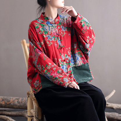 Blouse Stand Collar Large Flower Long-sleeved Jacket