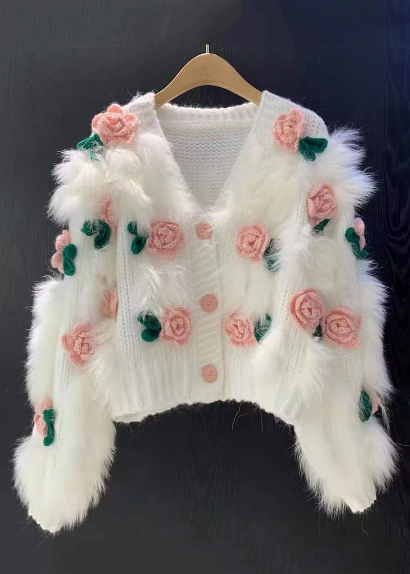 Pink V Neck Button Patchwork Knit Cardigan Winter