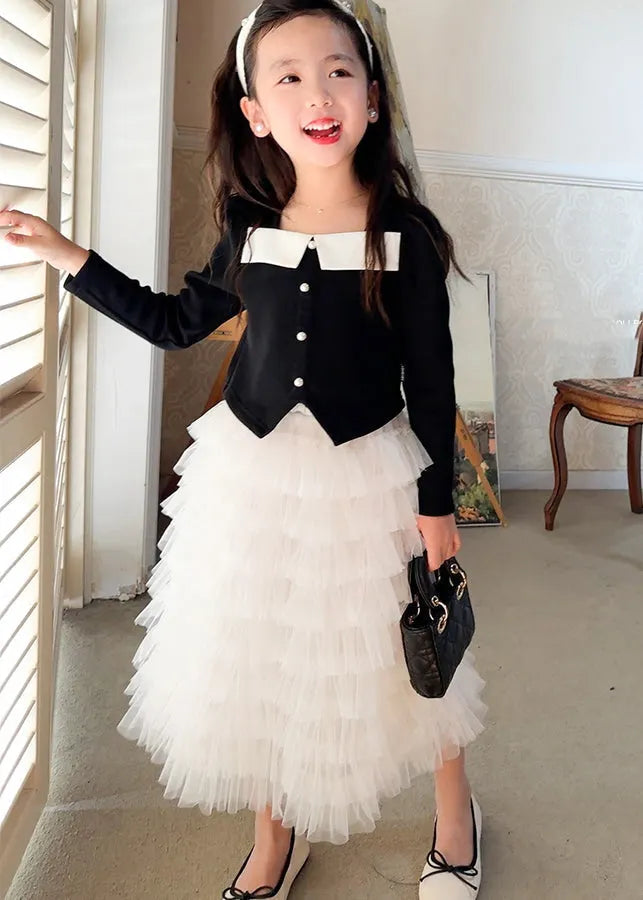 Black Cotton Tops and Tulle Skirts Baby Two Pieces Set Fall
