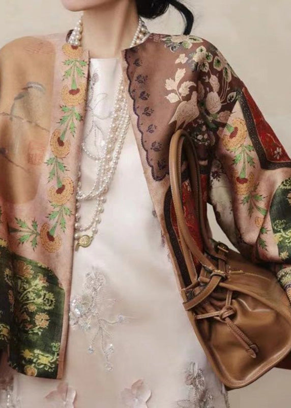 Chinese Style O-neck Print Coats Spring