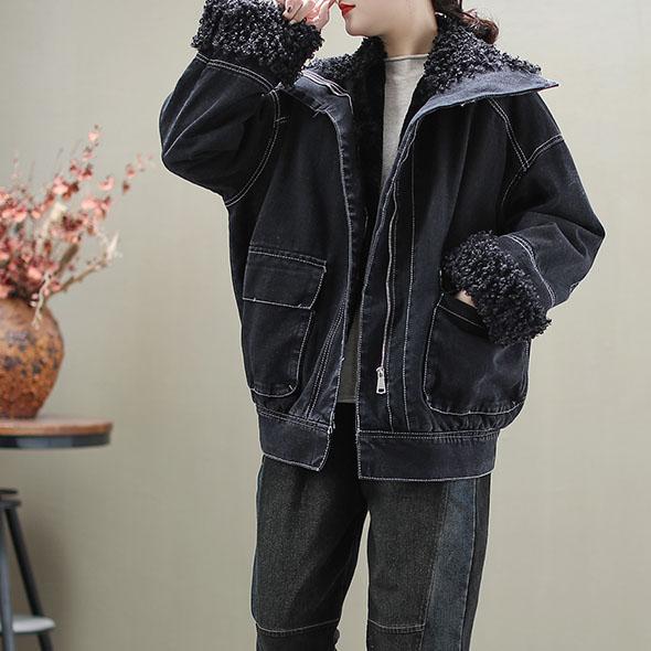 Winter Velvet Retro Denim Jacket