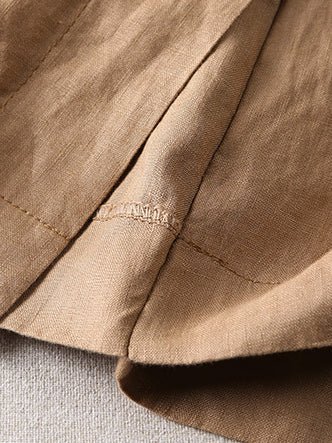Pure Color Elastic Waist A-line Linen Skirt