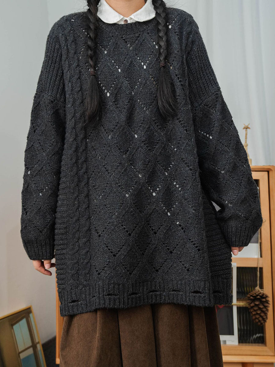 Winter Artsy Rhomboids Knitted Loose Sweater