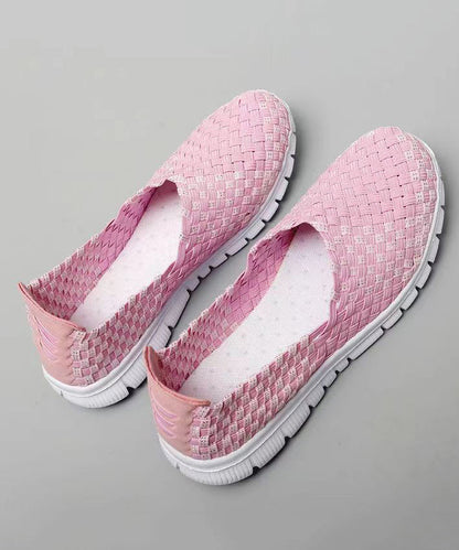Pink Flat Shoes Knit Fabric Comfortable Splicing