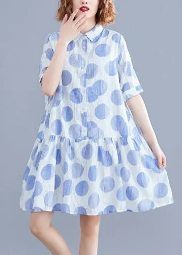 Lapel Clothes Sleeve White Dotted Dress