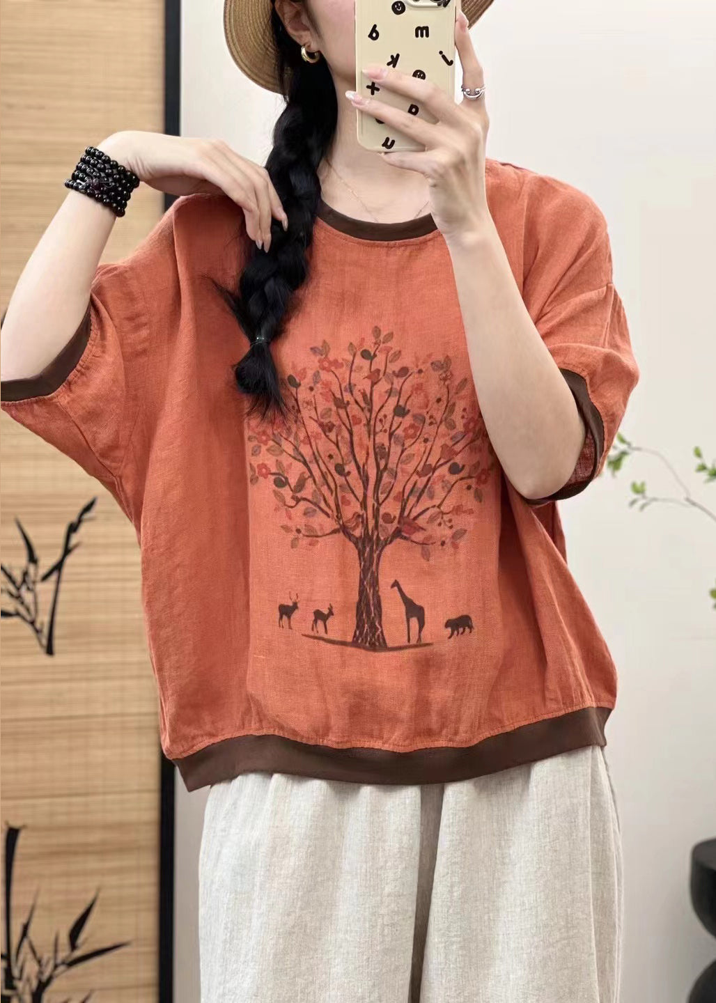 White Oversized Patchwork Print Linen Tops Sleeveless
