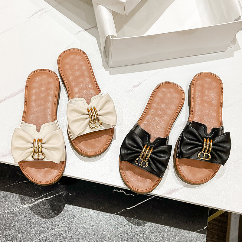 Summer Retro Leather Bowknot Slippers