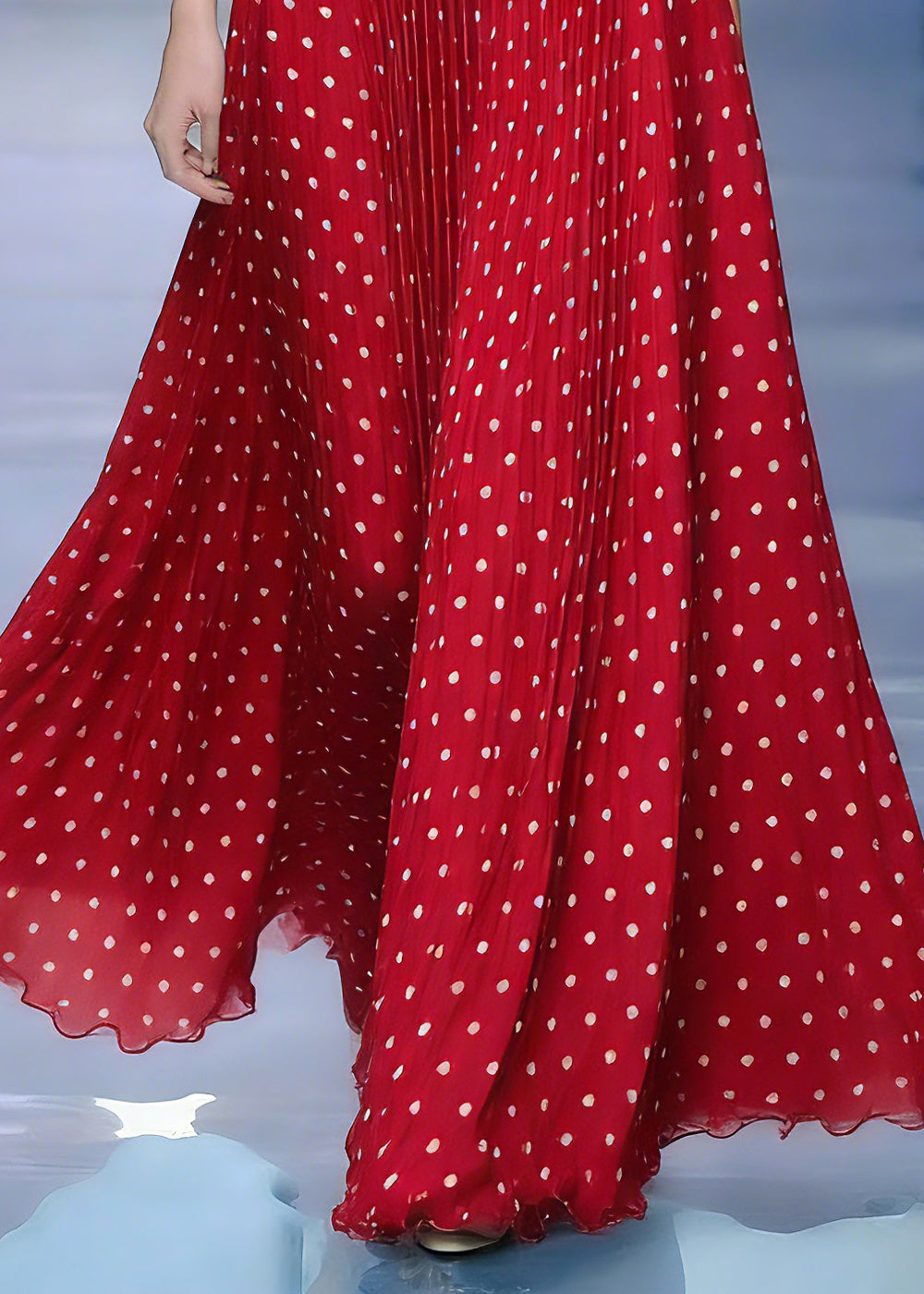 Red Elastic Waist Dot Maxi Skirts Summer