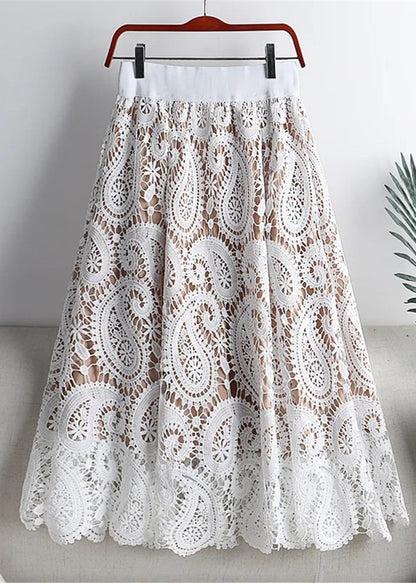 Beige Hollow Out Lace Skirts Summer