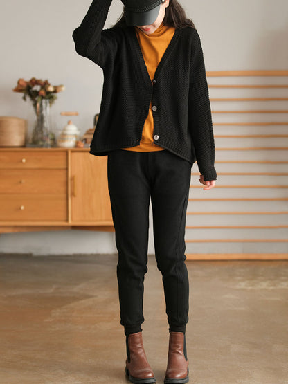 Winter Artsy Knitted Button Hemming Sweater