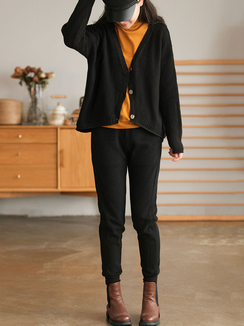 Winter Artsy Knitted Button Hemming Sweater