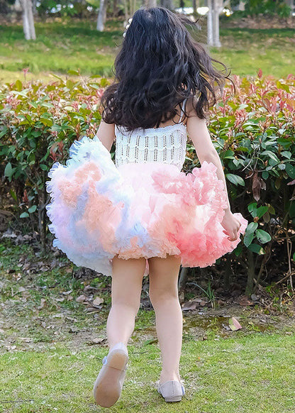 Diy Pink Ruffled Patchwork Tulle Baby Party Skirt Summer