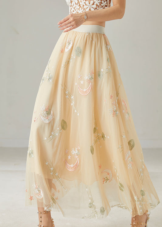 Apricot Original Design Embroidered Tulle Skirt Summer
