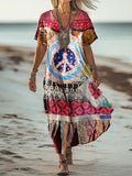 Women's Hippie Art Print Pocket Cotton Dress