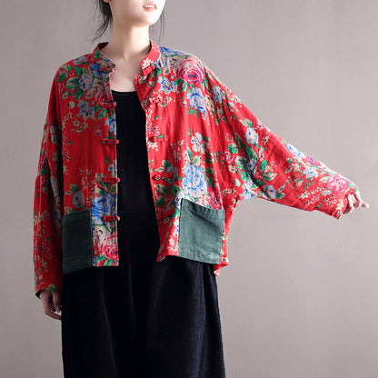 Blouse Stand Collar Large Flower Long-sleeved Jacket