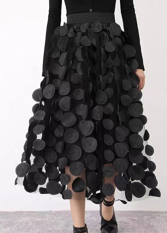 Black Patchwork Tulle Skirt Fall