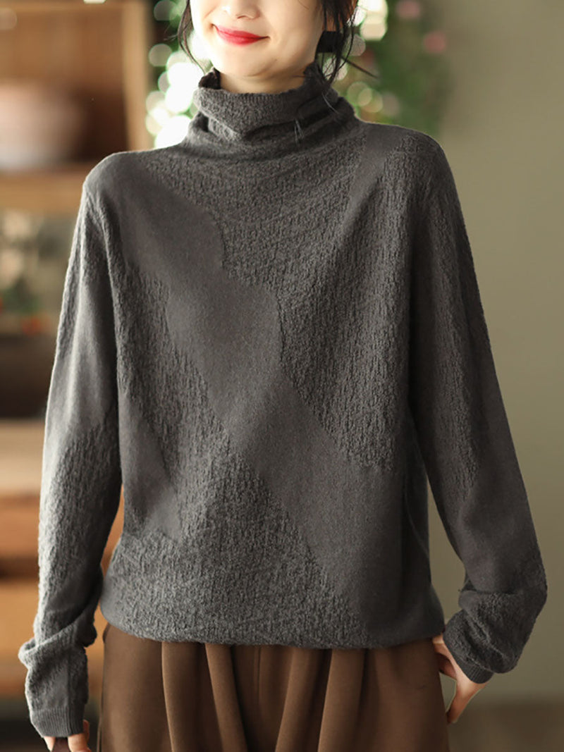 Jacquard Turtleneck Loose Sweater