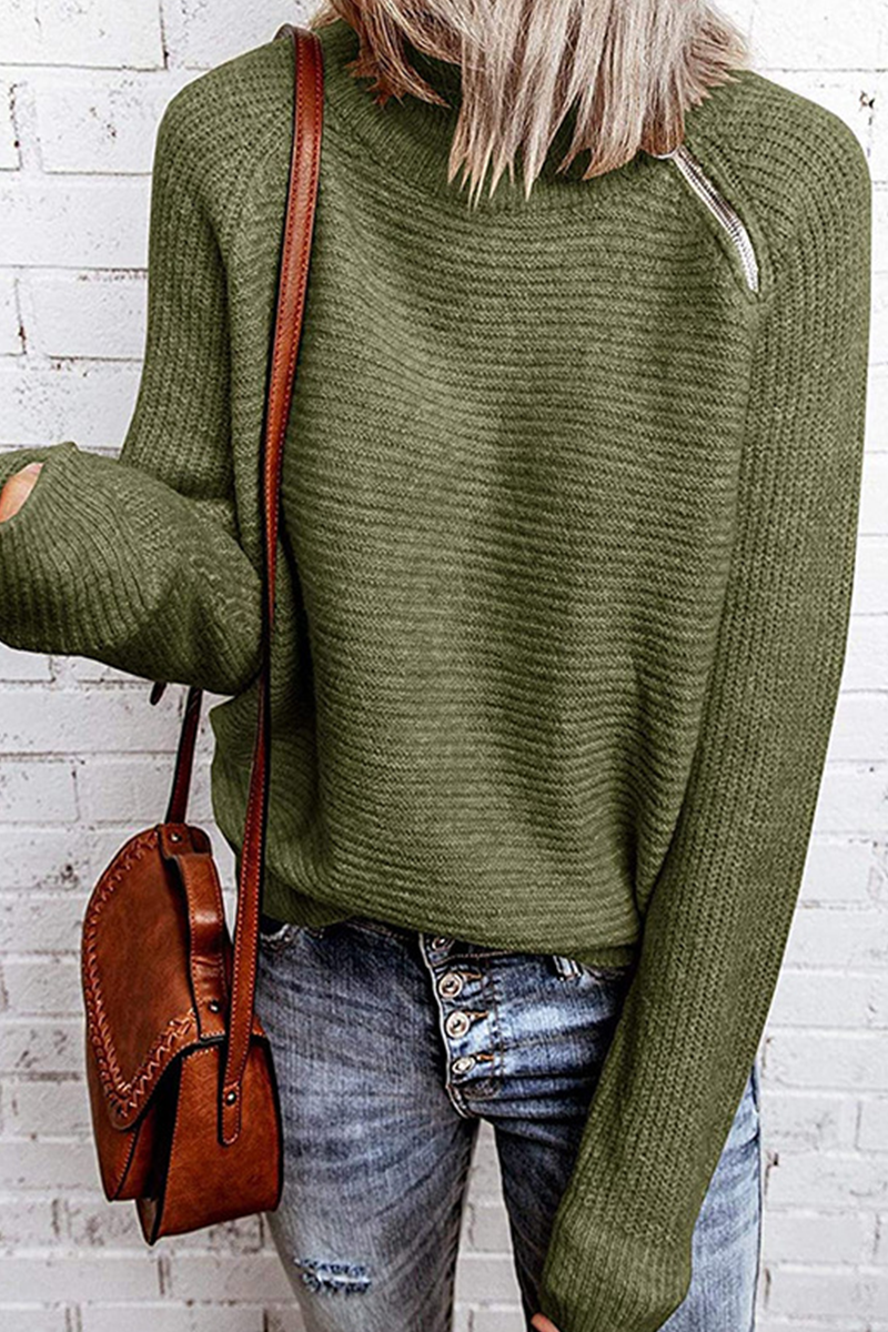Zipper O Neck Tops Sweater(4 Colors)