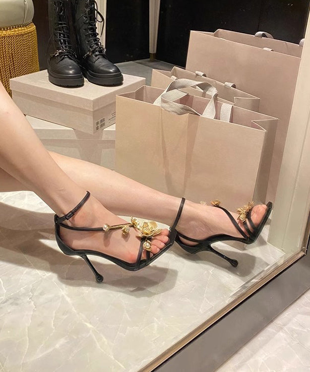 Black French Decorated Splicing High Heel Sandals