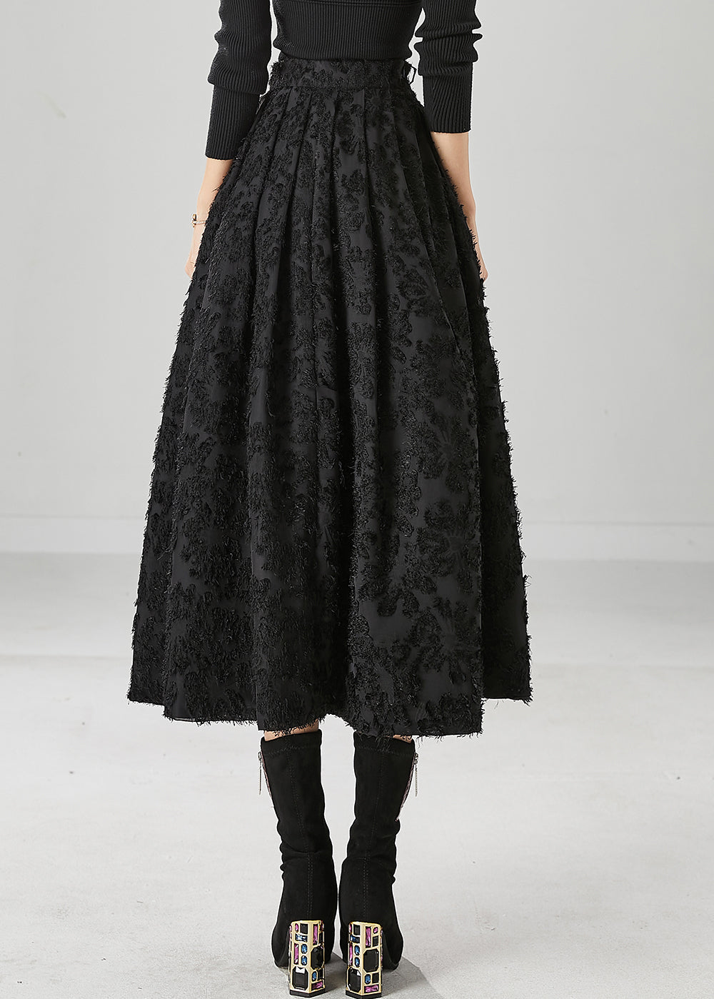 Boutique Black Tie Waist Cotton a Line Skirt Fall