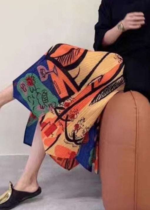 Colorblock Asymmetrical Print Elastic Waist Cotton Skirt
