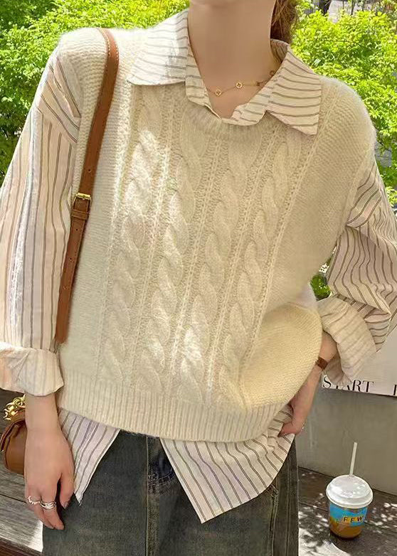 Style Versatile Beige O Neck Knit Vest Tops Sleeveless
