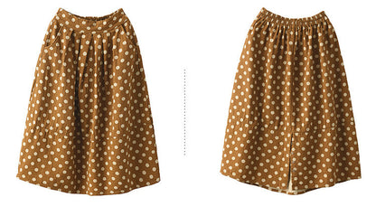 Printed Cotton and Linen Slim Elastic Waist A-line Skirt