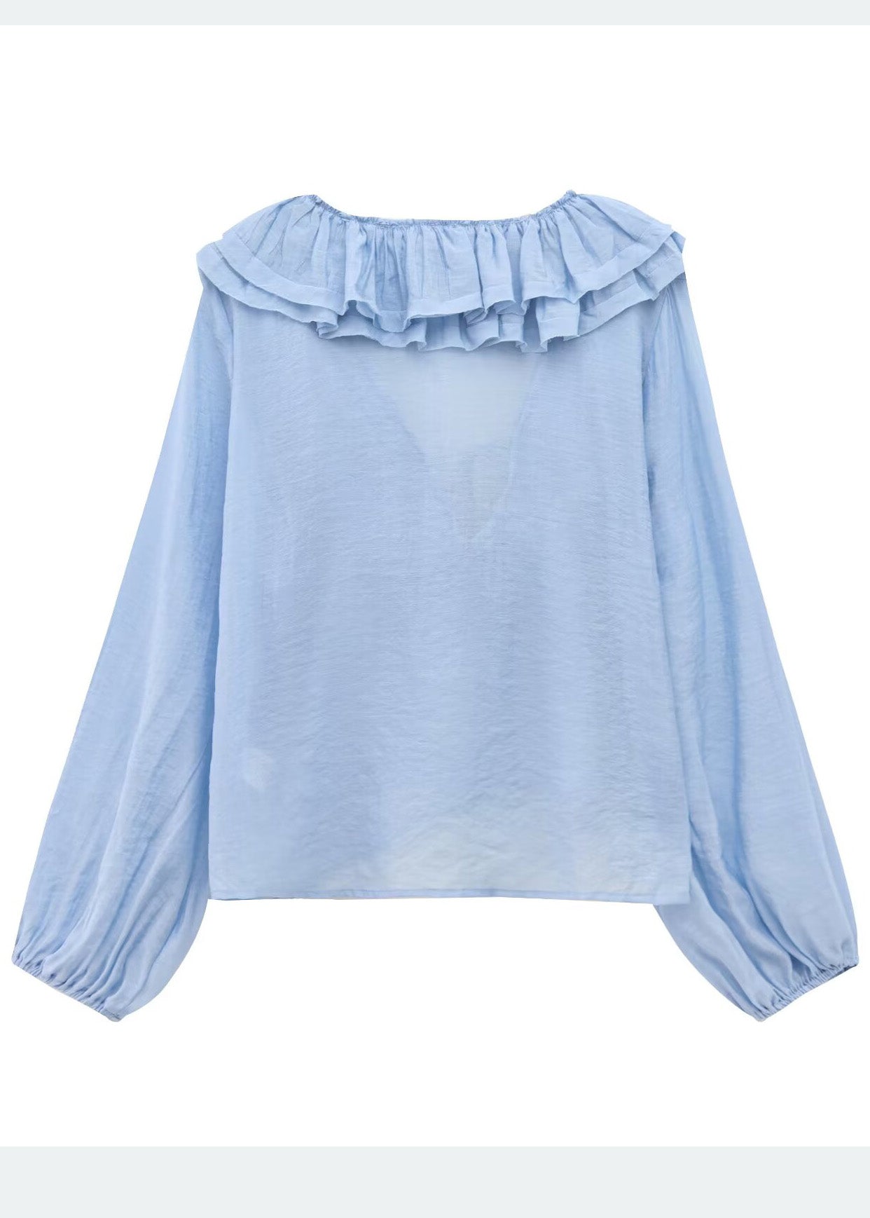 Sky Blue Ruffled Cotton Shirt Tops Summer