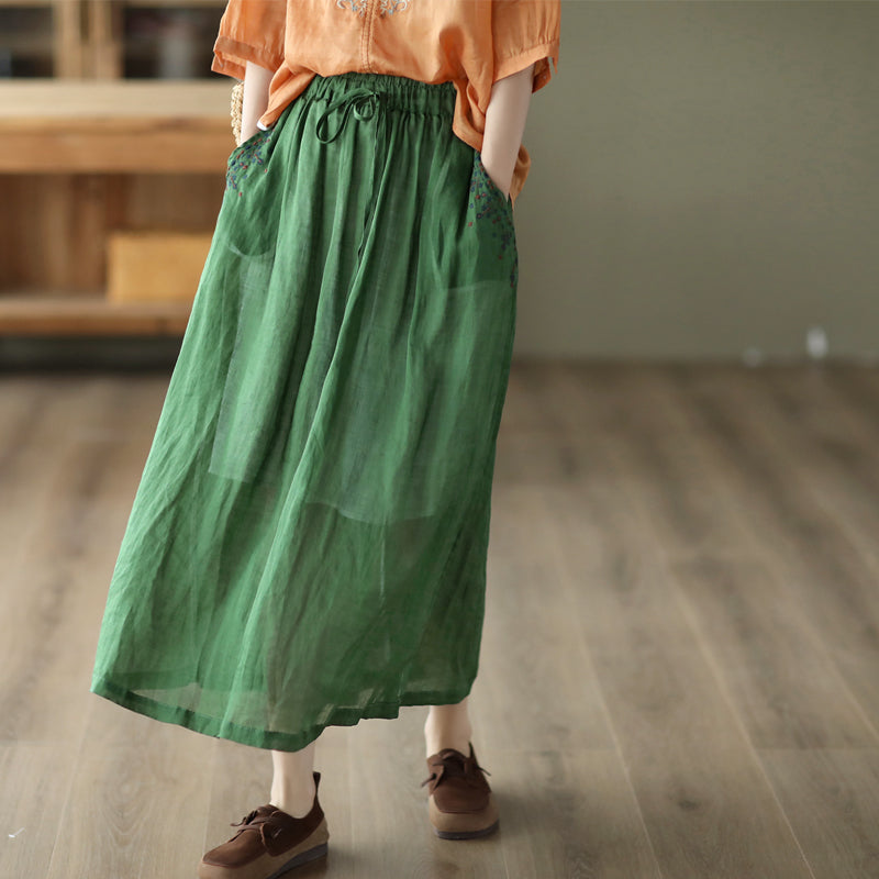 Cozy Embroidery Thin Linen Skirt