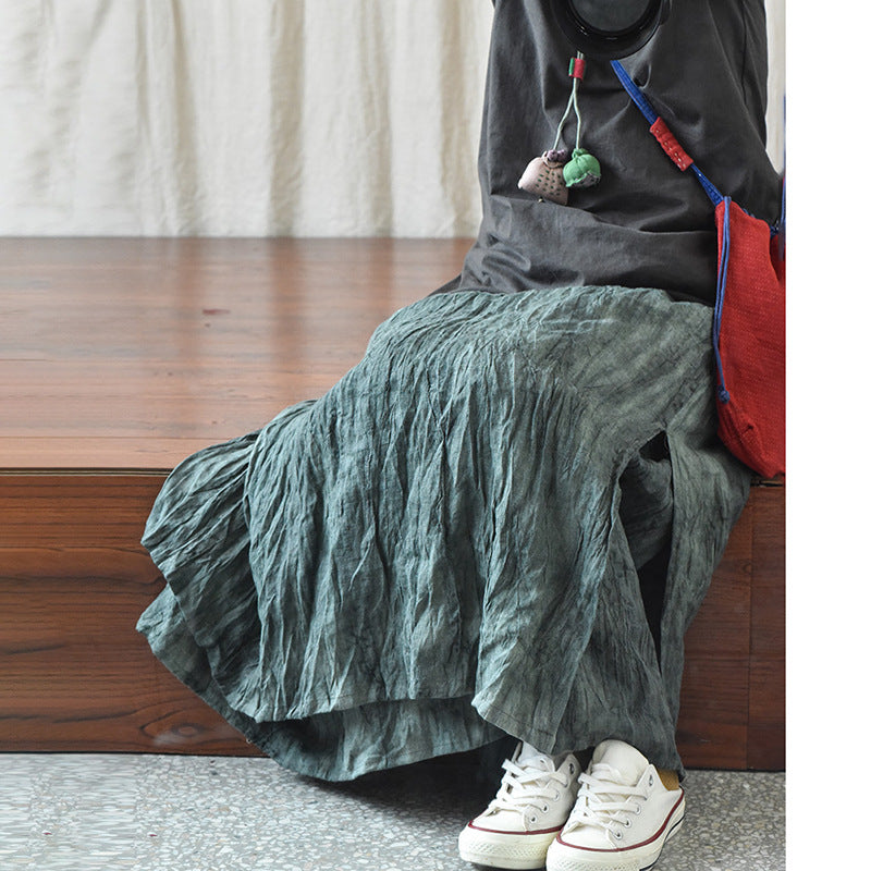 Literary Retro Cotton and Linen Distressed Linen Skirt