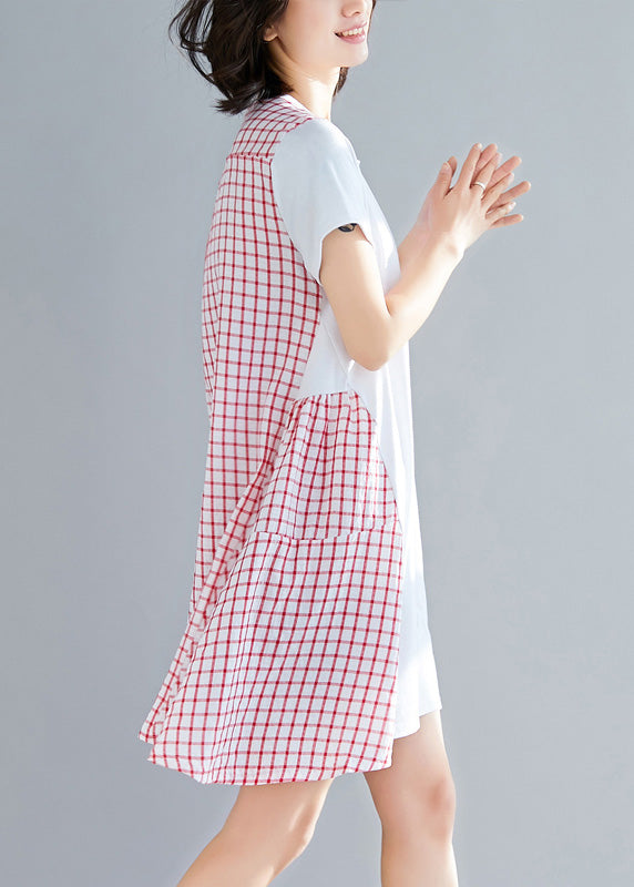 Red Plaid Cotton Clothes Large Hem Dresses Summer Dress