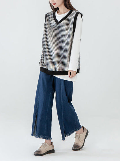 - Plaid Knitted Vest Pullover Sweater
