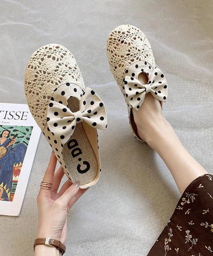 Black Bow Splicing Breathable Mesh Slide Sandals