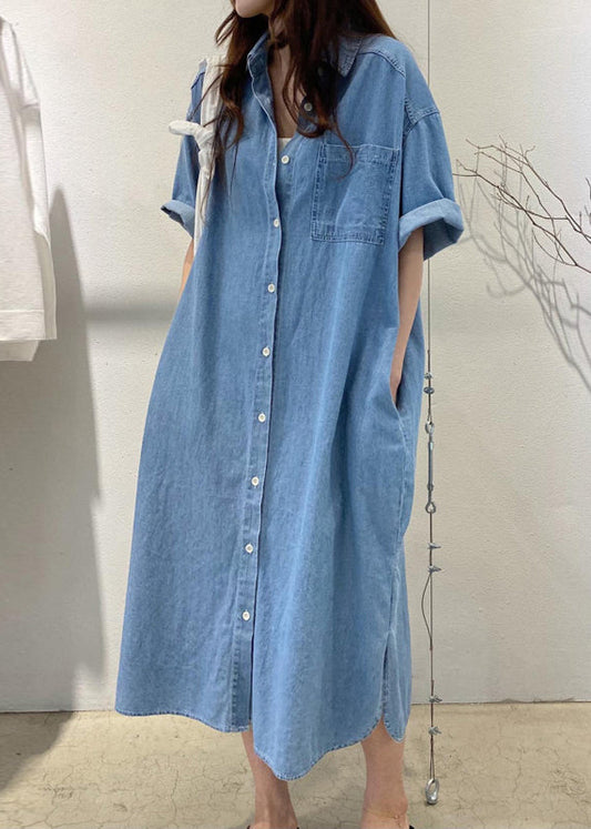 Blue Oversized Denim Holiday Dress Summer