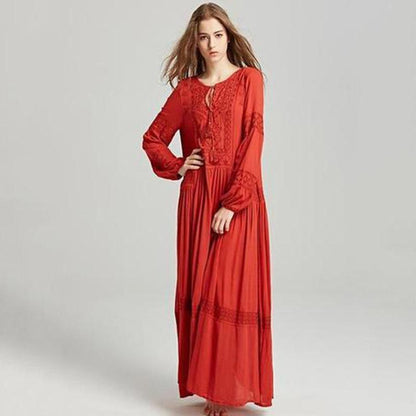 Bohemia Tassels Embroidery Long Sleeves Maxi Dress