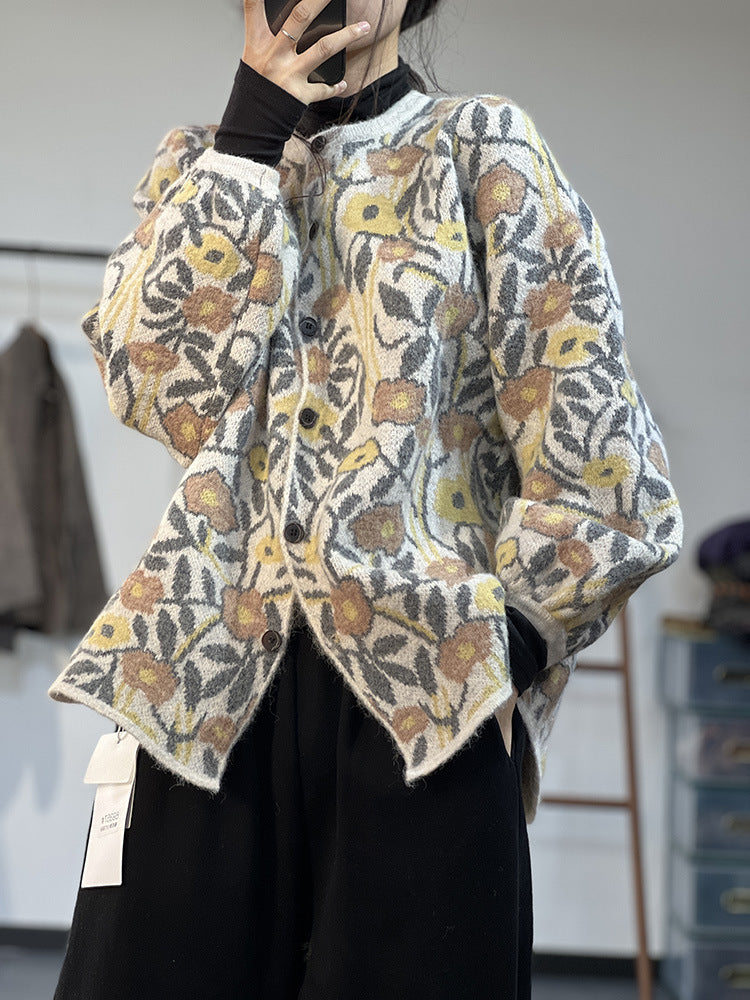 Style Jacquard Knitted Literary Plush Sweater