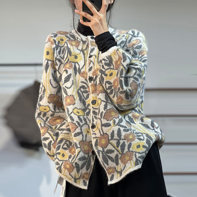 Style Jacquard Knitted Literary Plush Sweater