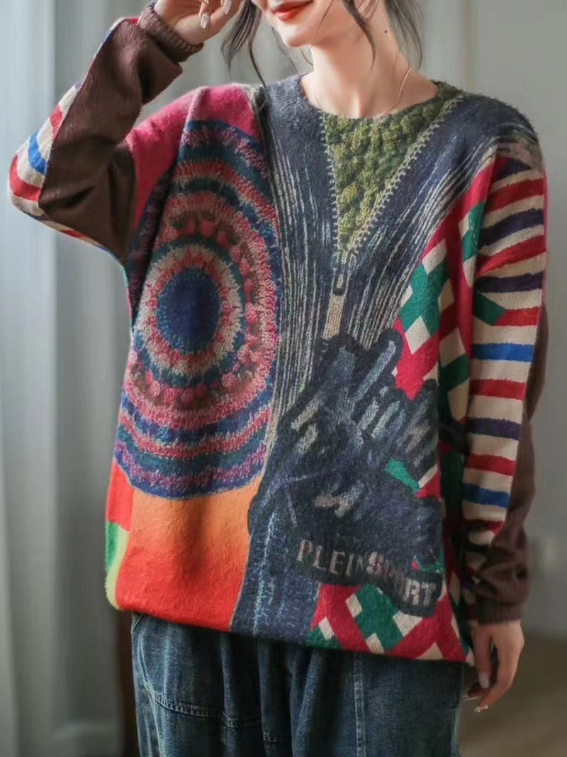 Print O-neck Long Sleeve Sweater