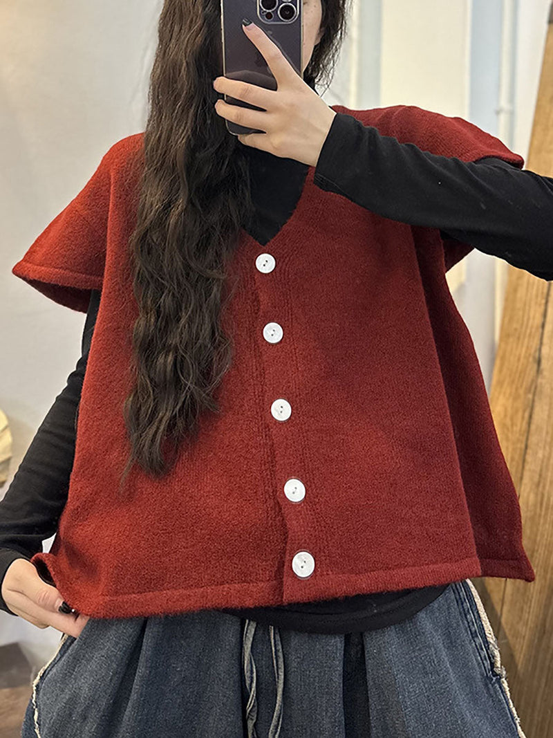 Artsy Knitted Button Sleeve Vest
