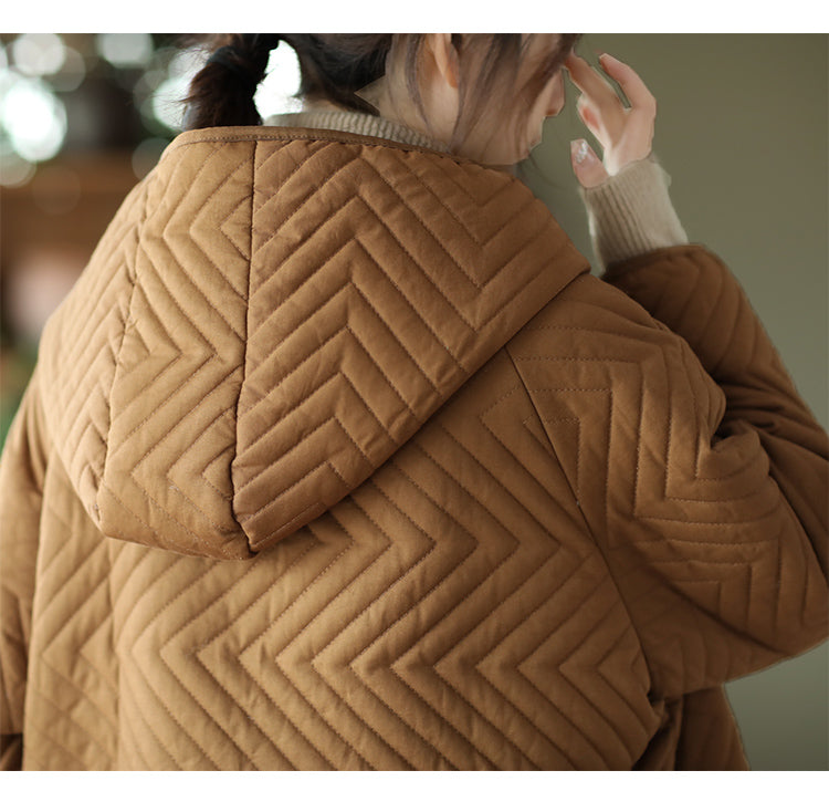 Retro Quilted Diamond Thickened Mid-length Coat