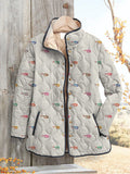 Petite Cartoon Shrimp Pattern Printed Women's Casual Quilted Cardigan