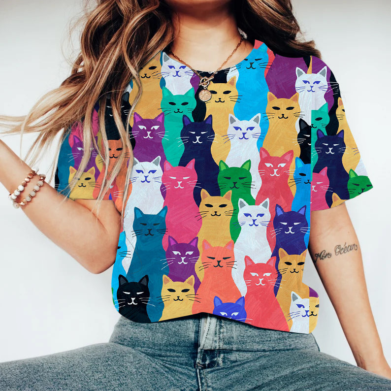 Comstylish Colorful Pop Art Style Cats Pattern T-shirt