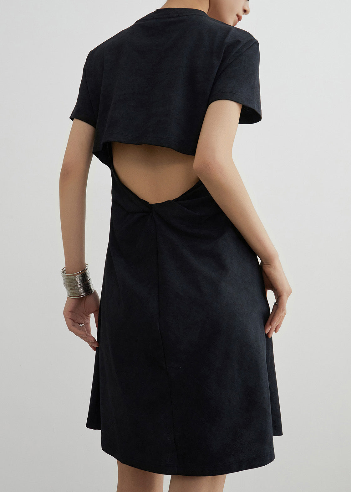 Black Print Hollow Out Cotton T Shirt Dresses Summer