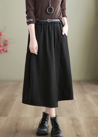 Black High Waist Patchwork Woolen a Line Skirts Asymmetrical