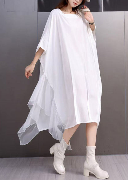 Loose White Square Collar Dress Batwing Sleeve