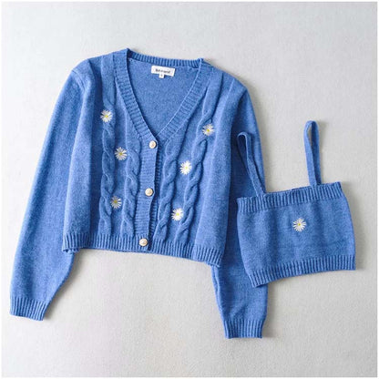 Flower Embroidery Short Loose Cardigan Top Coat 7212