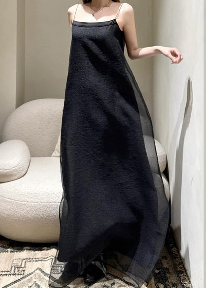 Simple Black Cold Shoulder Tulle Spaghetti Strap Dress Sleeveless
