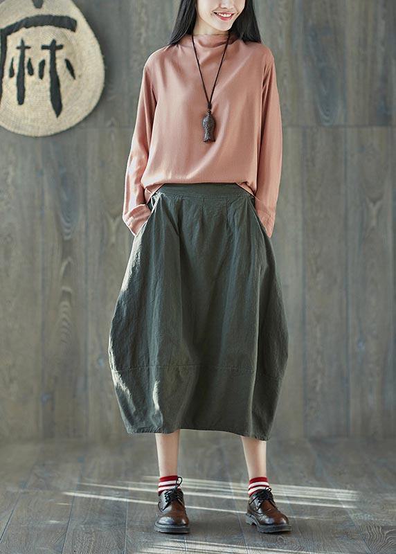Boutique White Stripes Pockets Lantern Cotton Linen Summer Skirt
